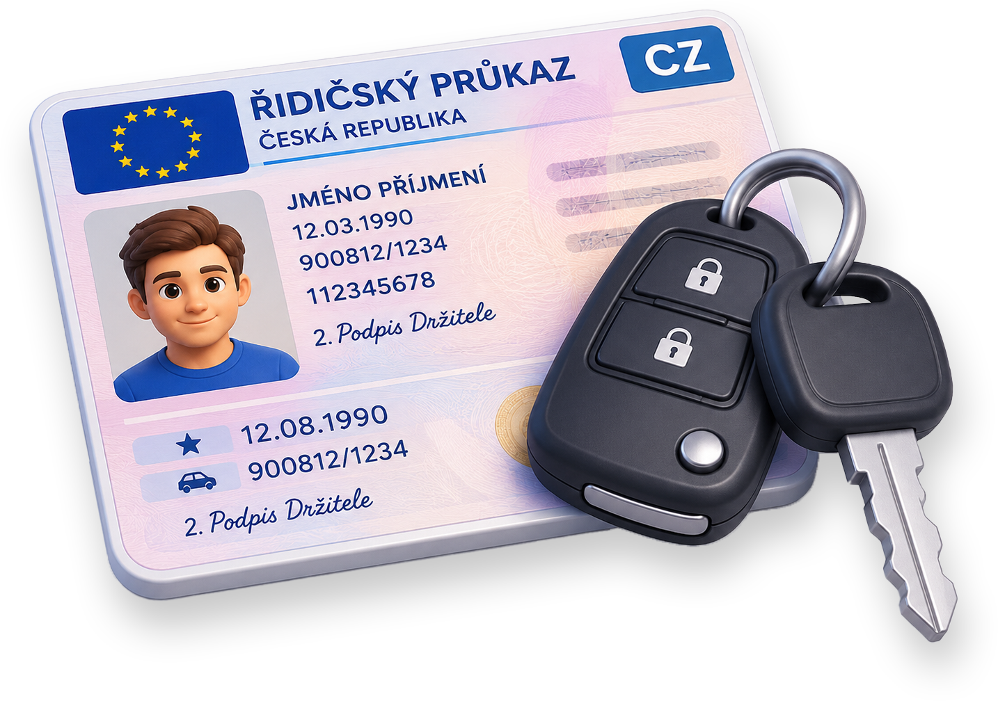 Řidičský průkaz a klíče od auta